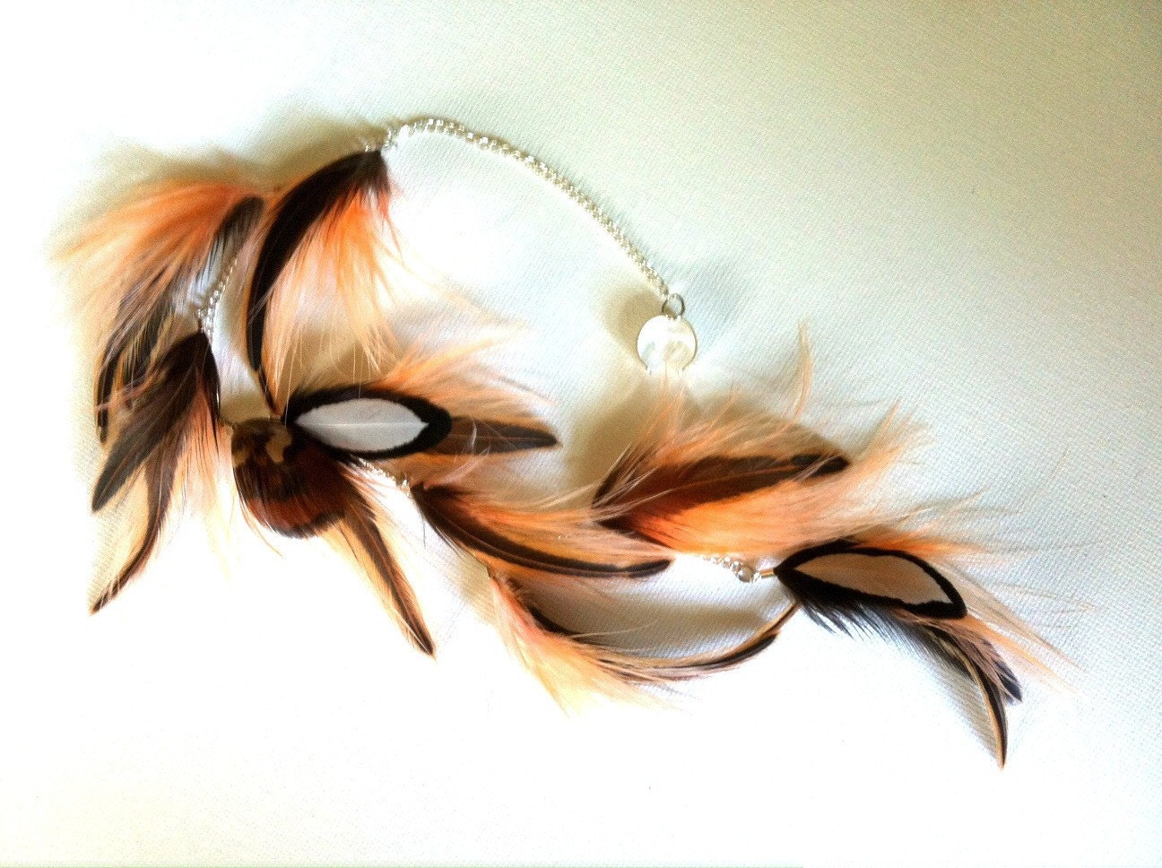 Feather Ear Cuff Sale - Fluffy Peach Coral - Long Chain and Feather Ear Cuff, Feather Drops Ready to Ship