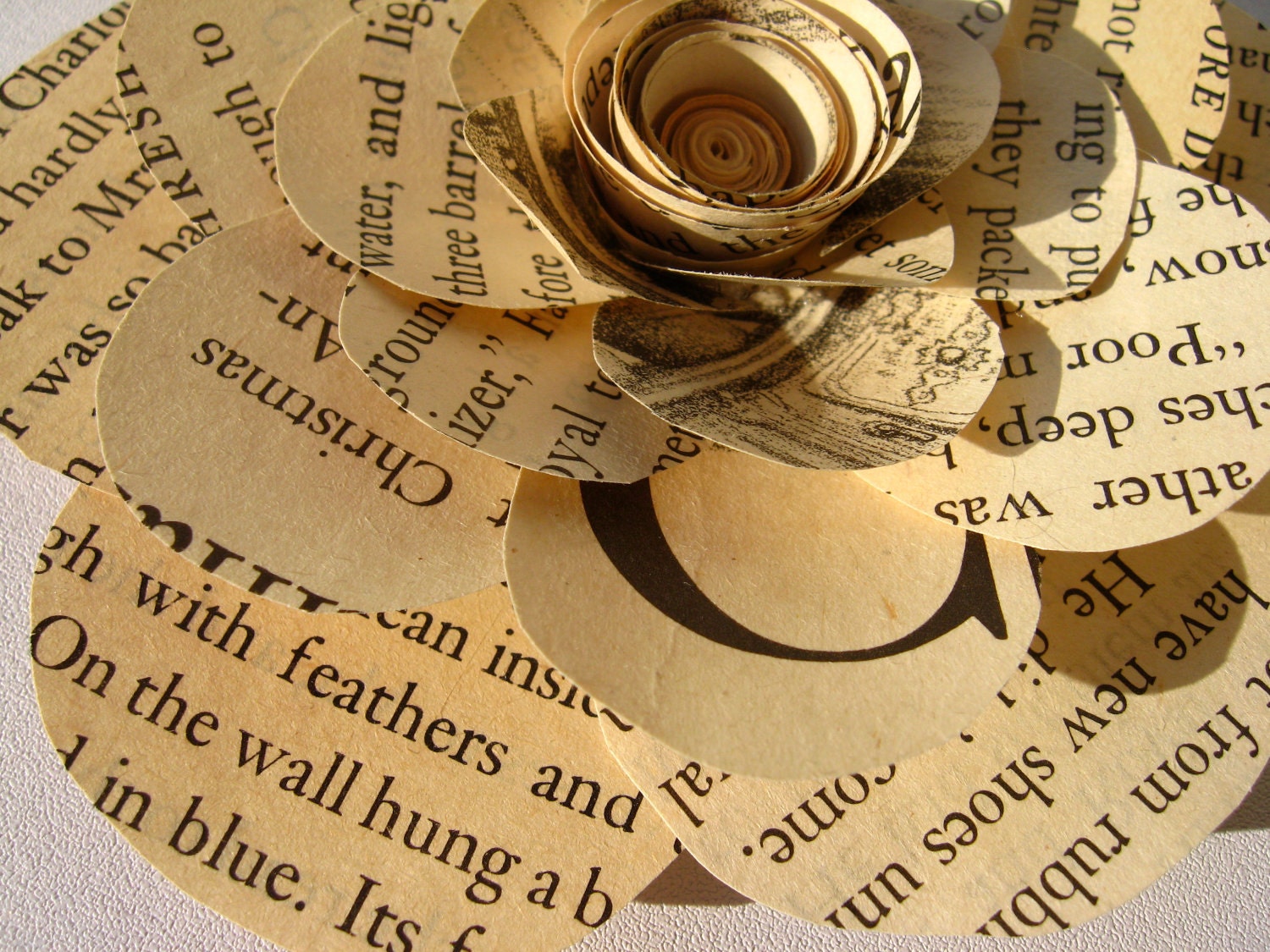 Large vintage book flower (1): home decor, gift topper, hair clip, brooch pin, wedding, winter, holiday