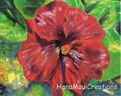 Red Hibiscus, Valentine Note Card, Hawaiian Tropical Flower, Handmade, Blank Note Card, Fine Art