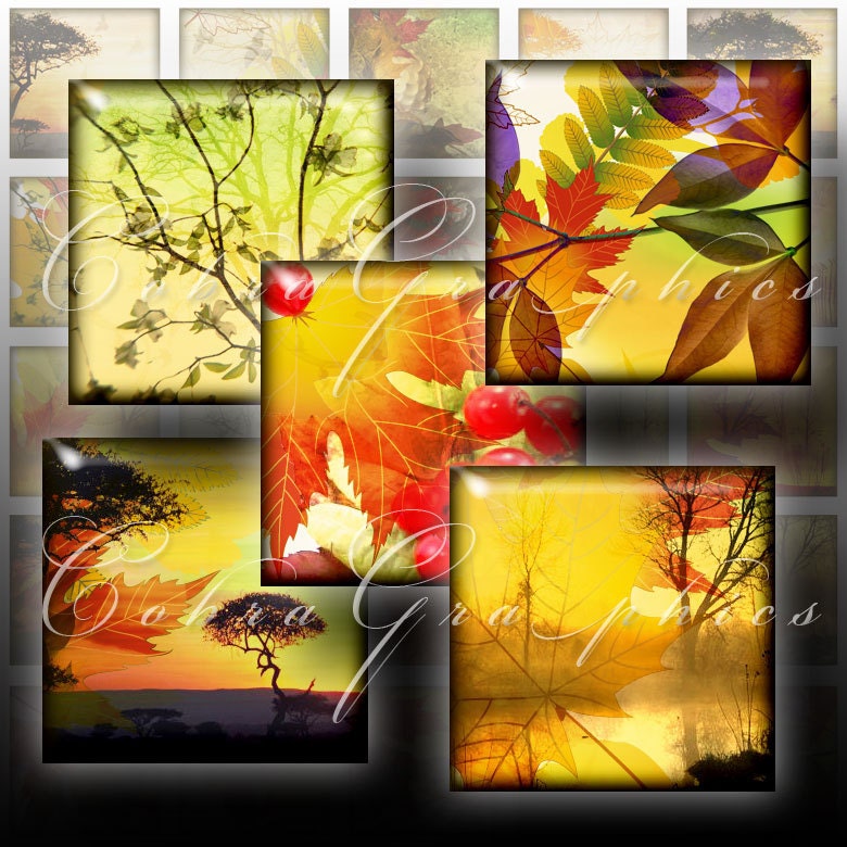 Autumn Leaves - Digital Collage Sheet CG-128S - 1x1 inch and scrabble tiles - for Scrapbooking, Resin Pendants, Charms - Instant Download