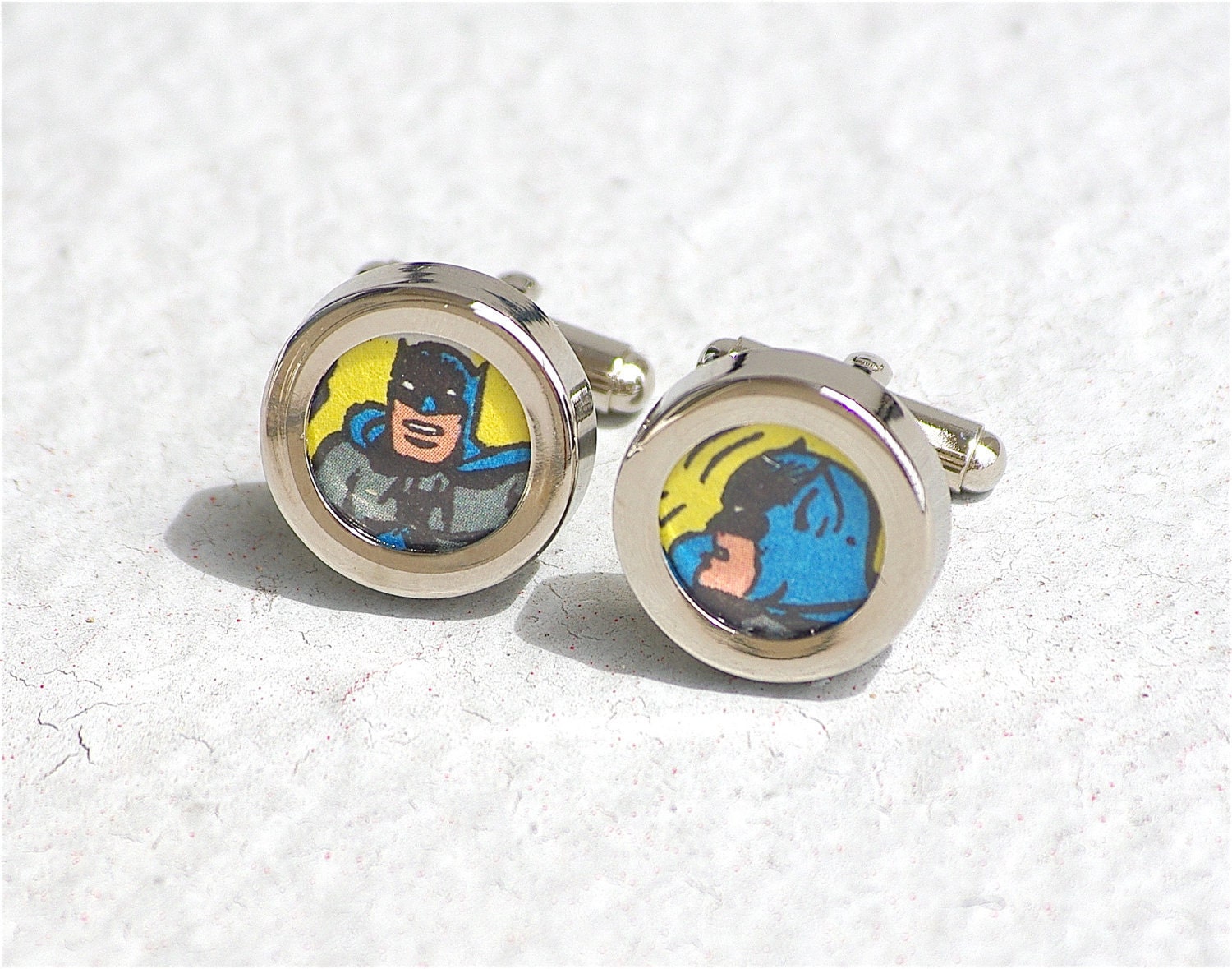 Batman Cuff links Dark Knight Cufflinks recycled superhero accessories for geeks vintage comic book comics dc superheroes JLA