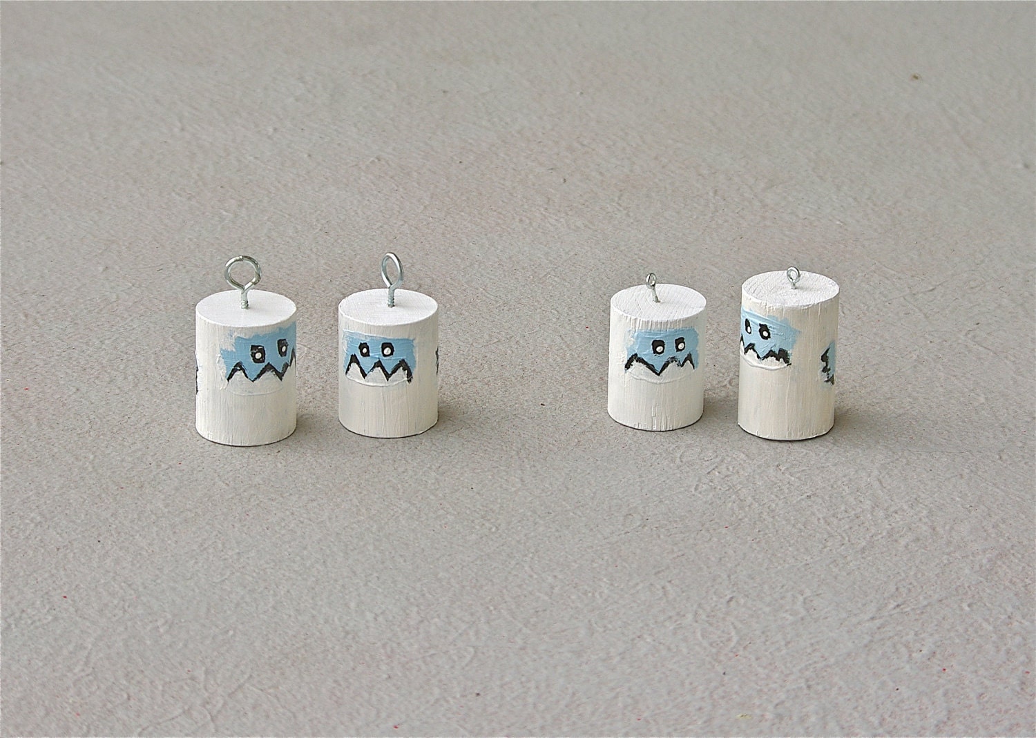 Yeti ornaments set of 4 four industrial upcycled repurposed reclaimed recycled eco-friendly snow monsters desk ornament