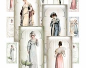 REGENCY LADIES - 1 x 2 inch domino tiles - Digital download - Pendant - Jane Austen - Jewelry making