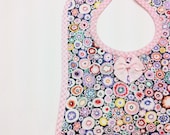SALE Quilted Baby Bib Multi Color Print Light Pink Gingham Ready to Ship Spring Accessories OOAK Handmade Original Gift
