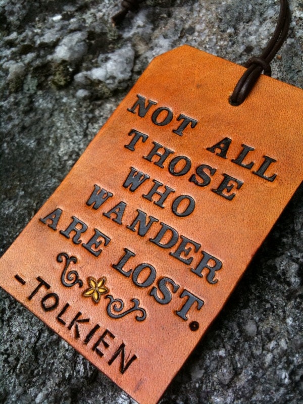 Leather Luggage Tag - Tolkien Quote - LOTR - Yellow Flower