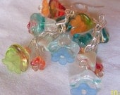Spring Flower garden earrings, handmade beaded earrings, crystal flower bouquets, red, blue, green, pink, unique spring, summer