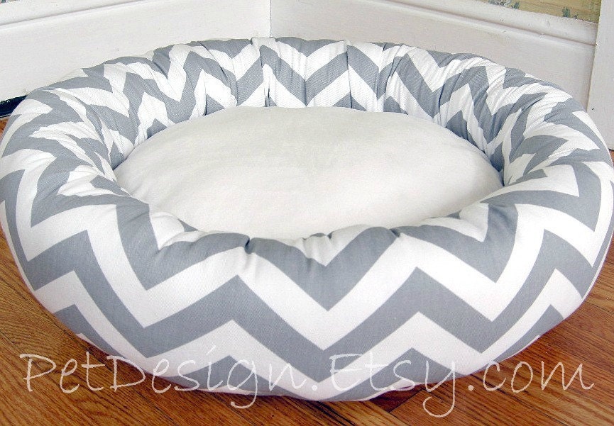 One-Piece 18" - Dog Bed - Cat Bed - Storm Gray & White Zig Zag, Chevron with Soft Minky Fleece