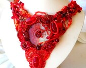 Beaded jewelry, Art beadwork, Seed bead jewelry, Statement necklace, Red Freeform Peyote Art Necklace,