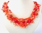 Beadwork Necklace, Beaded necklace, Seed Bead jewelry, Freeform peyote necklace, summer, orange