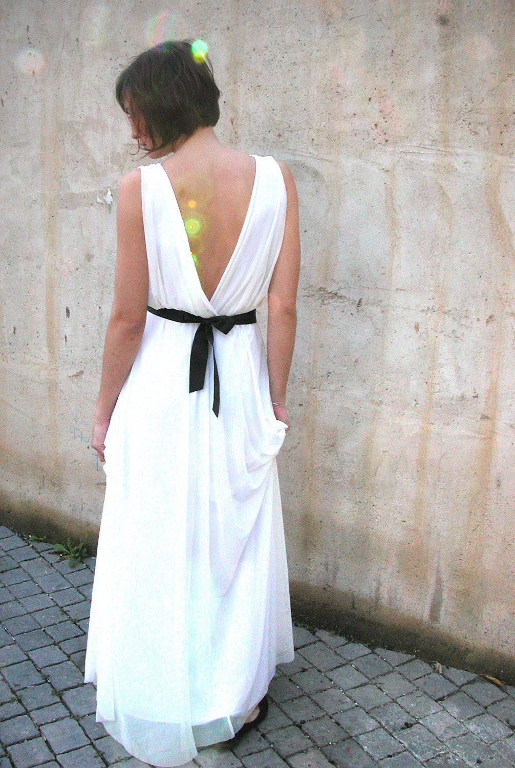 wedding dress deep V neck cleavage with jewelry belt