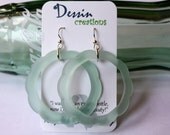 Coca Cola Earrings, Upcycled Jewelry, Coke Bottle Earrings, Recycled Glass Jewelry, Sterling Silver, Sea Glass Earrings, Dessin Creations