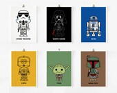 Cute Star wars art print 5 x 7 set of 6 (Set A)