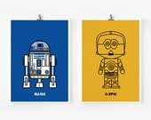 Cute Star wars C-3PO & R2D2 5x7 art prints set of 2