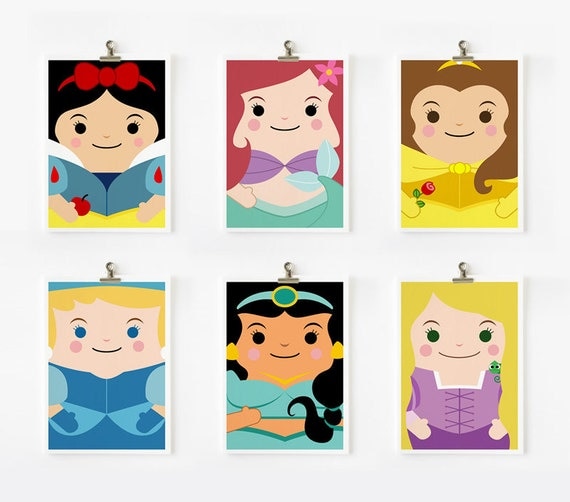 Princess art print 5 x 7 Set of 6