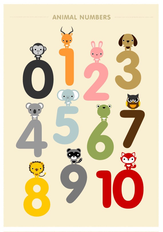 Children decor, Alphabet and Number Posters, Kids wall art animal 8x10 art print