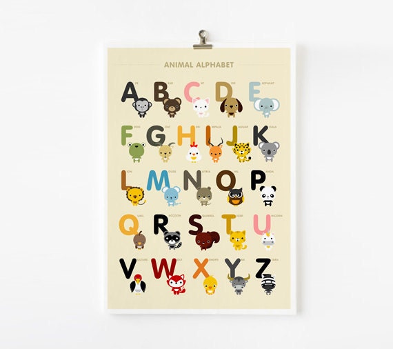 Alphabet A-Z animal with pocket 8x10 on A4 alphabet poster