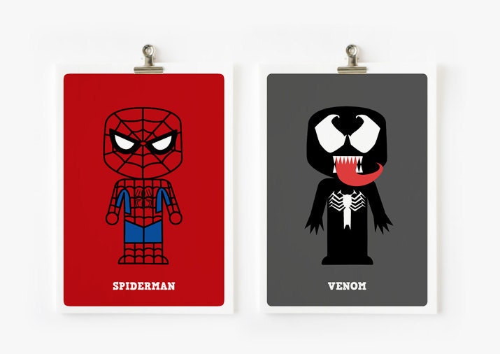 Cute Spider-man and Venom 5x7 art prints - set of 2