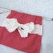 Raspberry red Linen and lace Drawstring bag gift bag reusable eco friendly shabby bow