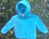 Baby's lightweight blue jacket with pixie hood and mittens