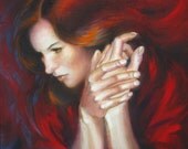 Woman in red art print, female portrait, 8 x 10