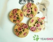 Floral Wooden Buttons - 30mm - 5 PCS (WBT30-2)
