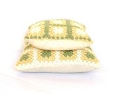 Yellow and green crochet cushion pillow covers set - 12'' and 15" free shipping