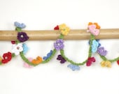 Boho flower bracelet crochet wrap bracelet, lariat rainbow multicolor jewelry