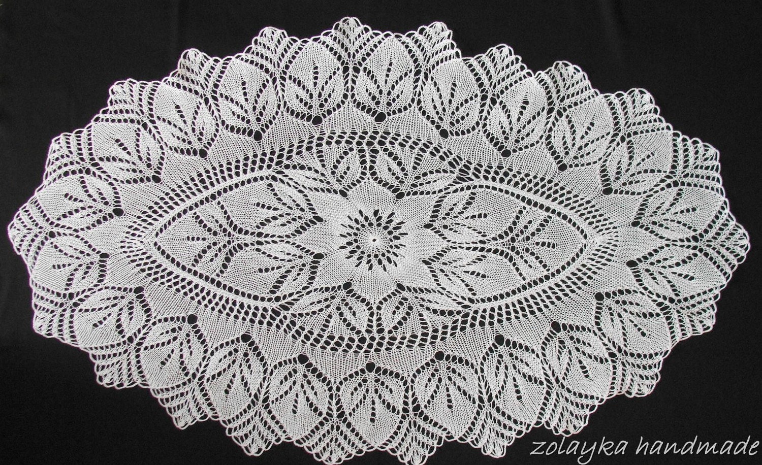 Hand Knitted Oval Lace oval runner tablecloth, throw, centerpiece "Deborah" Free Shipping