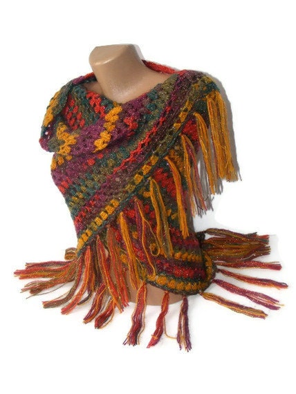 women shawl, hand-crocheted shawl, stole, multicolor, crochet trends, gift ideas, mohair, acrylic, wool, silvery yarn