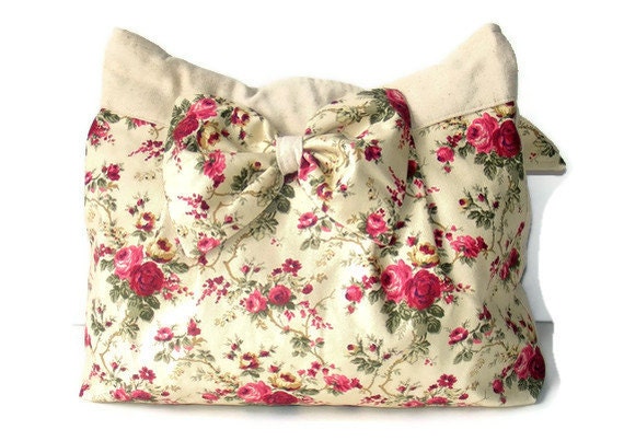 SALE bowed bag,colorfull bag and purse,Everyday bag,Zipper Closure,pink,rose,Pleated-Adjustable to Straps,Canvas,Floral bag,by Seno