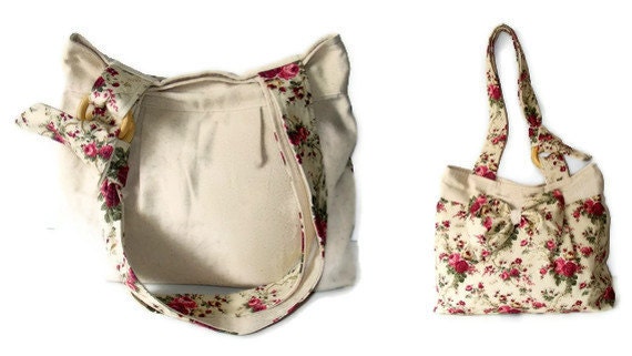 SALE bowed bag,colorfull bag and purse,Everyday bag,Zipper Closure,pink,rose,Pleated-Adjustable to Straps,Canvas,Floral bag,by Seno