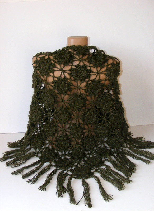 hand crocheted shawl, women accessories ,green, 2013 trends, green mohair shawl