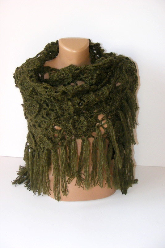 hand crocheted shawl, women accessories ,green, 2013 trends, green mohair shawl
