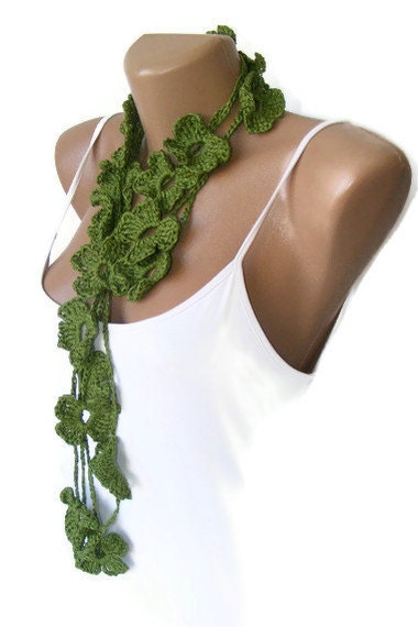 NEW Lariat scarf Crochet ,Fashion scarf,summertime floral,flowers scarf,green flowers,woman scarves