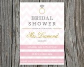 Printable Bridal Shower Invitation Diamond Ring Chevron Il_170x135