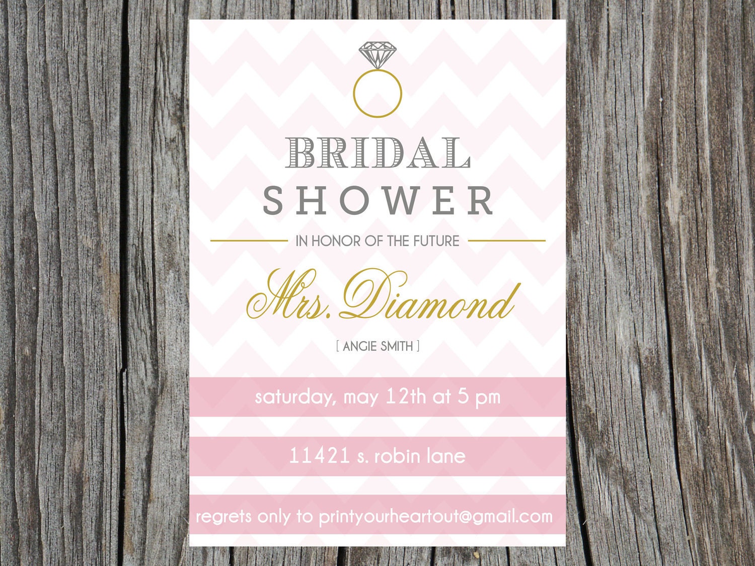 Printable Bridal Shower Invitation Diamond Ring Chevron Il_570xn