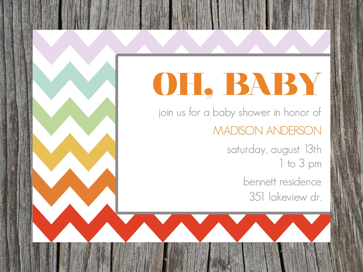 Printable Baby Shower Invitation Modern Rainbow Chevron Zig Zag Il_570xn