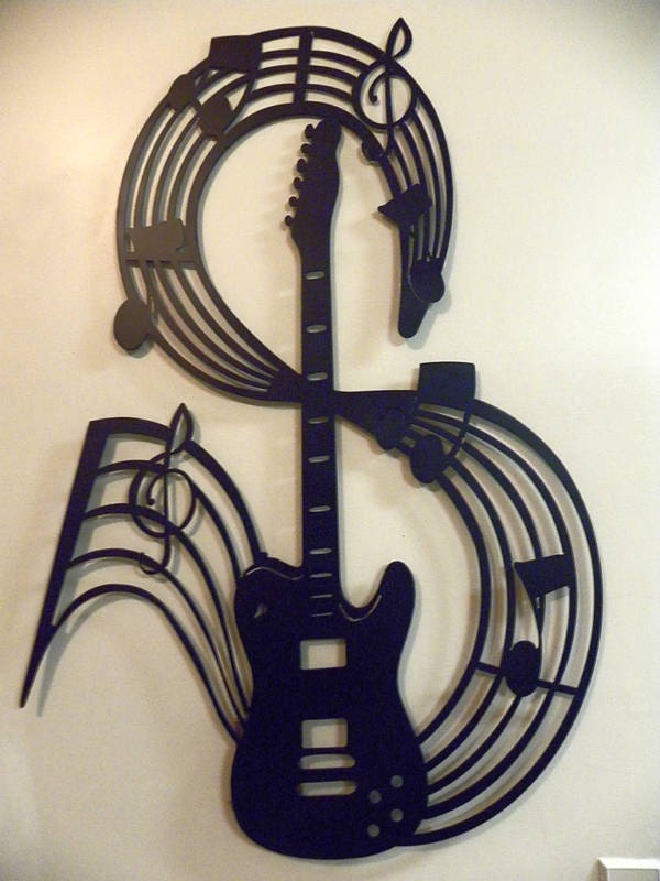 Telecaster Style Guitar With Music and Notes Large Wall Art by jnjmetalworks