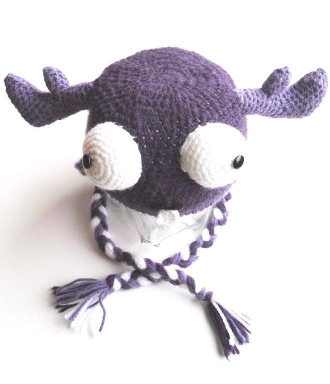 Purple Moose  - Crochet Earflap Hat
