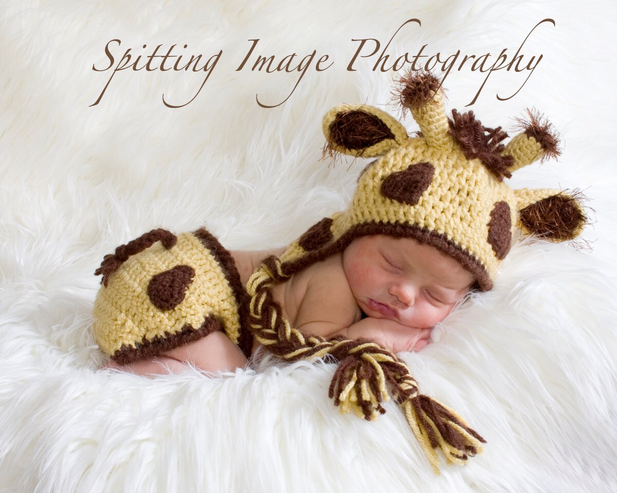 Delightfully Adorable Crochet Giraffe Earflap Hat and Diaper Cover Set - Newborn to 6 Months