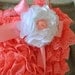 Lace Baby Romper Adorned with White and Pearl Flower, Coral