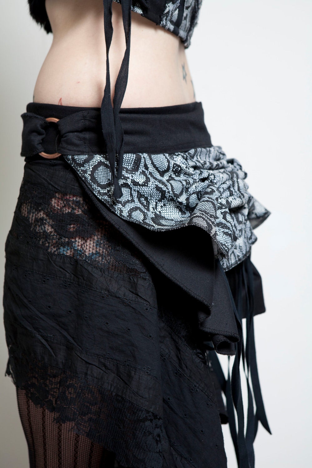 Black, White Snake Print Micro Bustle