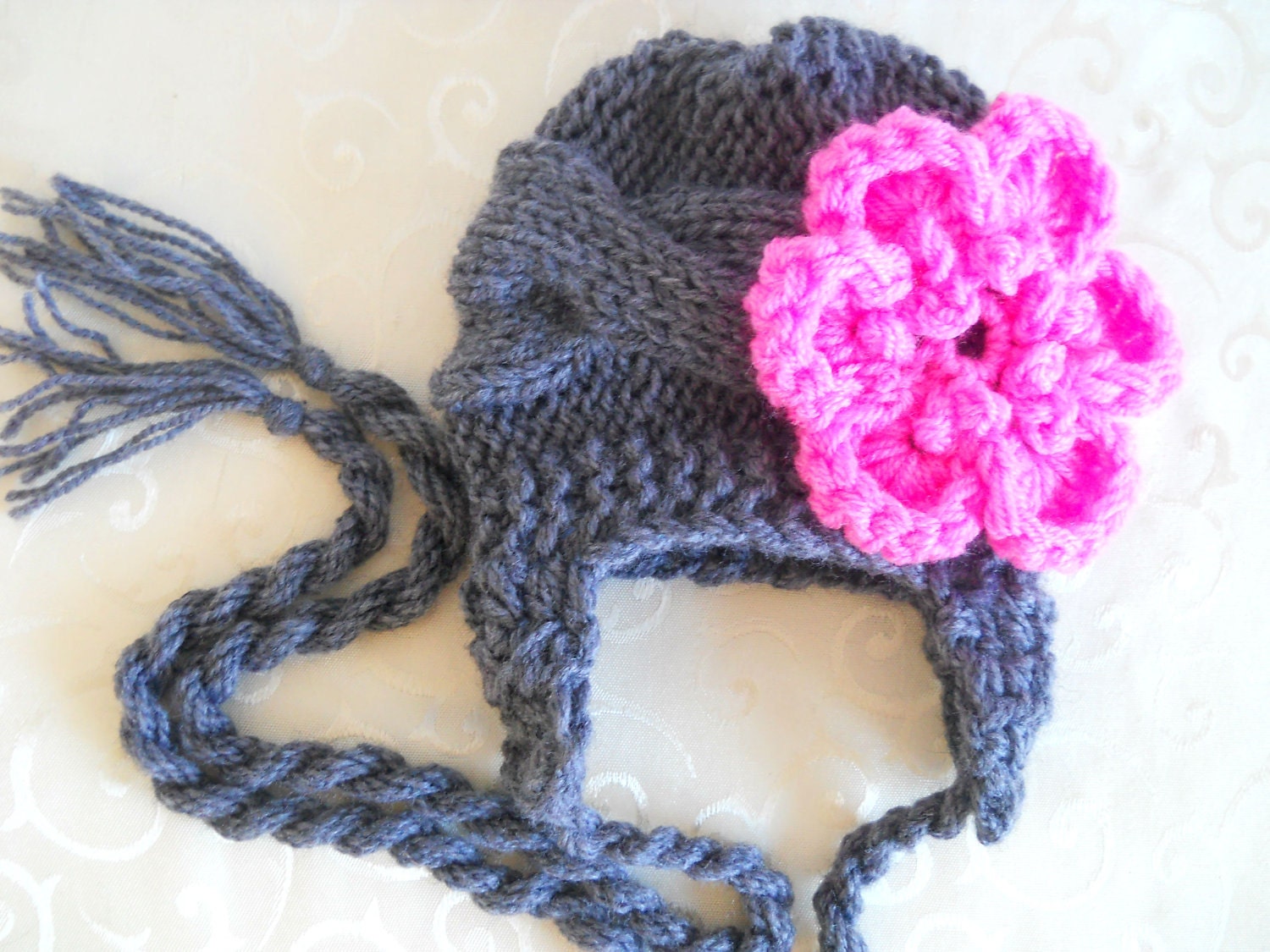Baby Girl Hat With Flower - Hand Knitted Baby Hat