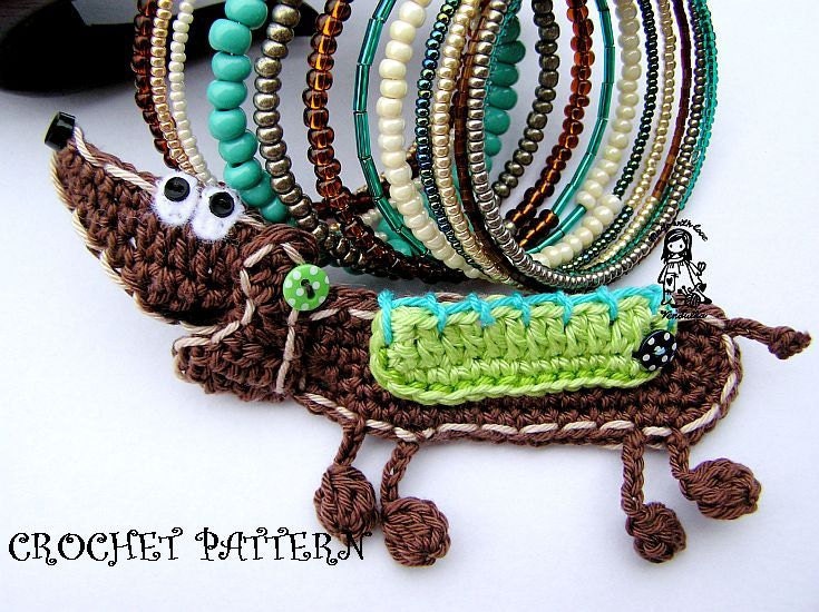 Crochet applique pattern - dog / dachshund, DIY