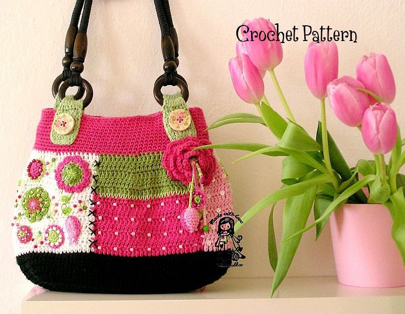 Crochet pdf pattern ladies bag Garden scene collection