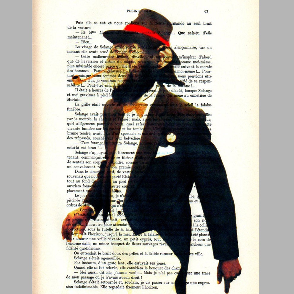 Monsieur Be Cool-Original Illustration Art Print Art Poster Hand Painting Mixed Media French Vintage 1920 Paper