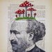 Thinking of mushroom- ORIGINAL ARTWORK Hand Painted Mixed Media on 1920 famous Parisien Magazine 'La Petit Illustration' xyz