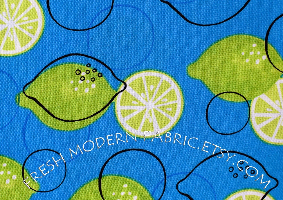 Half Yard Limes on Blue, Metro Market, Monaluna, Robert Kaufman Fabrics, 100% Cotton Fabric