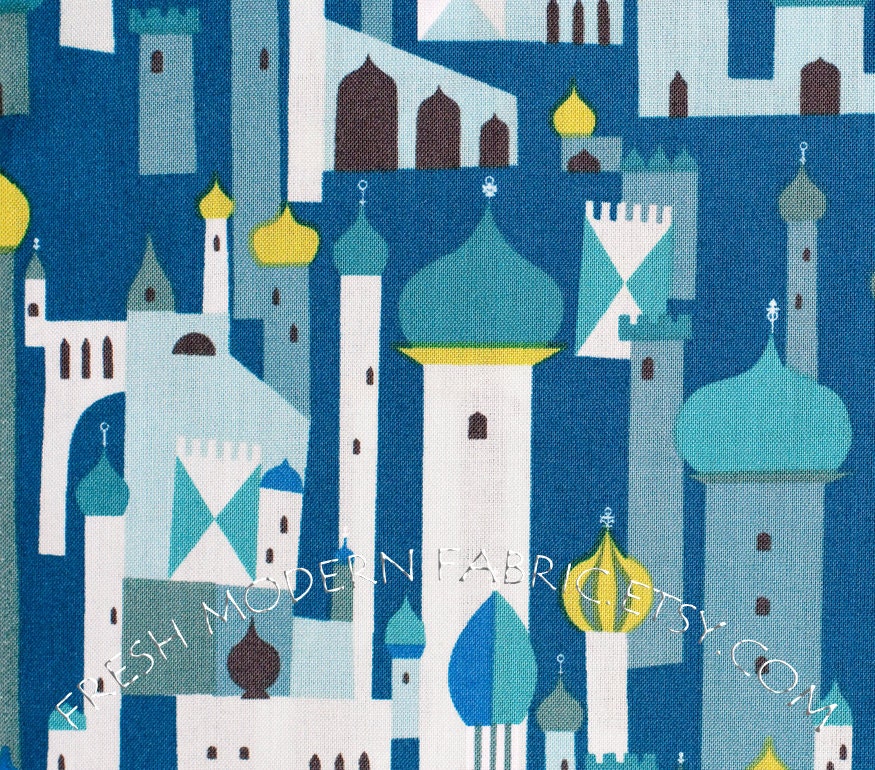 Half Yard Royal City in Basra Blue, 1001 Peeps, Lizzy House for Andover Fabrics, 100% Cotton Fabric