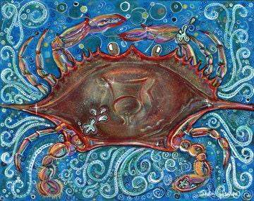 Coca Cola Crab 8 x 10 Giclee Print by Erika Johnson -blue- crab sea life- sea life- fine art